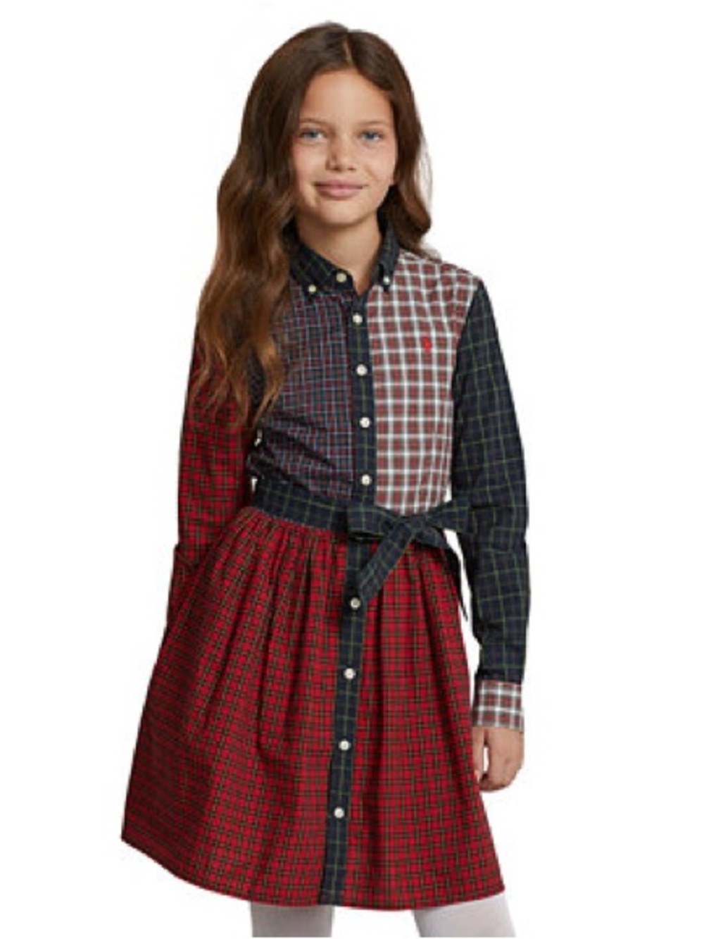 Girls' POLO RALPH LAUREN Mixed Plaid Button-Front Dress - SIZE 14